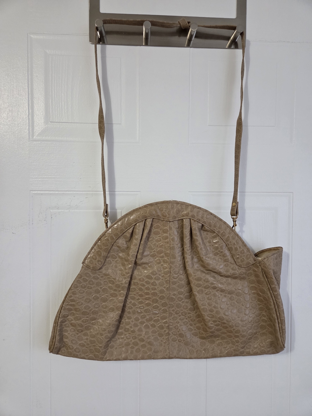 Vintage 80s Leather Slouchy Shoulder Bag Tan Textured Large